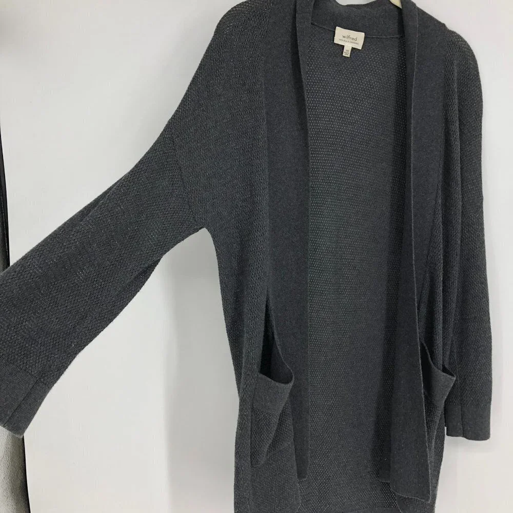 Aritzia Wilfred Grey Knit  Copernic Silk Cashmere Open Cardigan size XXS - Picture 7 of 16